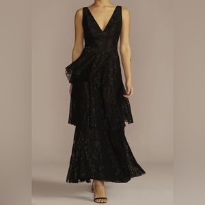 DB Studio V Neck Tiered Lace Tank Dress Size 14 Black New With Tag